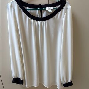 LOFT XL Cream and Black Blouse with Bow in Back